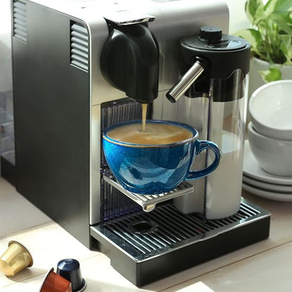 LE TAUCI 8 oz Cappuccino Cups with Saucers, Ceramic Large Coffee Cup for Au Lait, Double shot, Latte, Cafe Mocha, Tea - Set of 4, Ceylon Blue