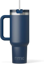 Load image into Gallery viewer, RTIC 40 oz Road Trip Tumbler Double-Walled Insulated Stainless Steel Portable Travel Coffee Mug Cup with Lid, Handle and Straw, Ceramic-Lined, Navy