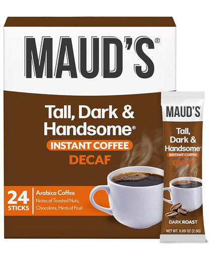 Maud's Dark Roast Decaf Instant Coffee, 24 ct, 100% Arabica Coffee, Instant Hot or Iced Coffee - Just add water