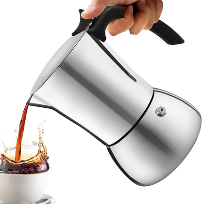 No Coating 9 Cup Thickened 304 Stainless Steel Moka Pot Stovetop Espresso Maker Italian Coffee Machine 450ml 15oz Suitable for Gas Induction Stovetop Greca Coffee Maker Percolator