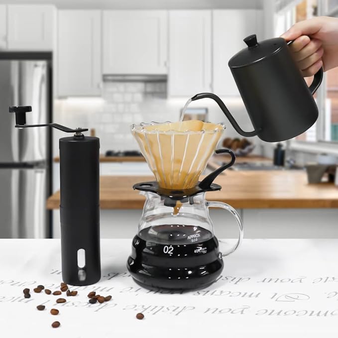 SOTECH Coffee Set Coffee Dripper Server Glass Sharing Pot Pour Over Coffee Kettle Coffee Grinder Coffee Maker Set for Home Outdoor
