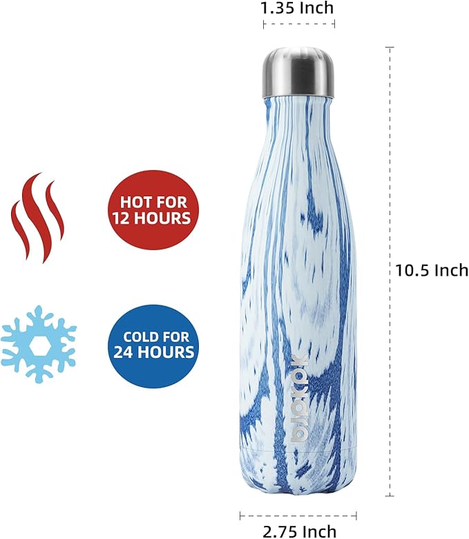 BJPKPK 17 oz Stainless Steel Insulated Water Bottles Reusable Sports Water Bottle for Travel,Wood Denim Graphics