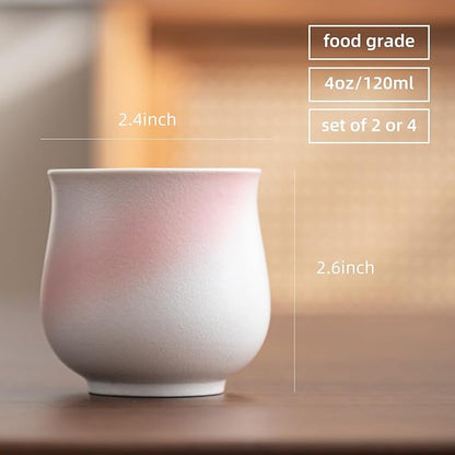 4-Oz Ceramic Espresso Cups Set - Multi-Color, Handle-Free Design for Home & Cafe | Dishwasher-Safe Stoneware Cups (Kiln turned pink, 4)