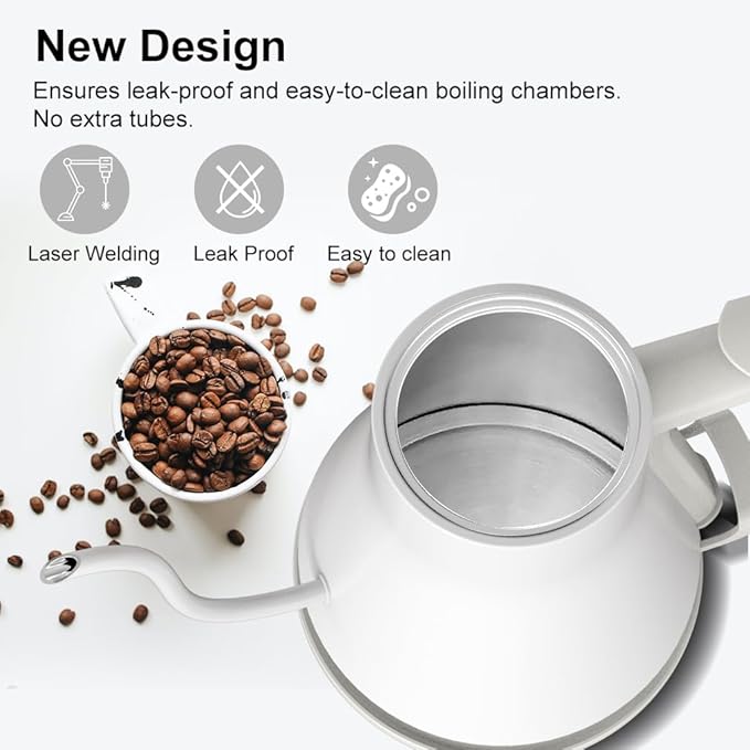 Electric Kettle, Gooseneck Electric Water Kettle for Pour Over Coffee & Tea, 0.8L Quick Heating Small Hot Water Kettle Electric, Stainless Steel, Auto-Off & Boil Dry Protection, Matte White