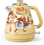 Load image into Gallery viewer, Hazel Quinn Retro Electric Kettle - 1.7 Liters / 57.5 Ounces Tea Kettle with Thermometer, All Stainless Steel, 1200 Watts Fast Boiling, BPA-free, Cordless, Automatic Shut Off - Dragon Dance