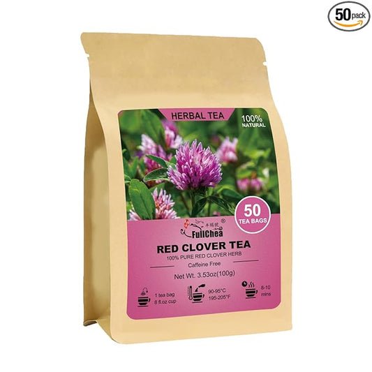 Fullchea - Red Clover Tea Bags, 50 Teabags - Pure Red Clover Herb - Non-GMO - Caffeine-Free - Rich in Antioxidants & Supports Wellness