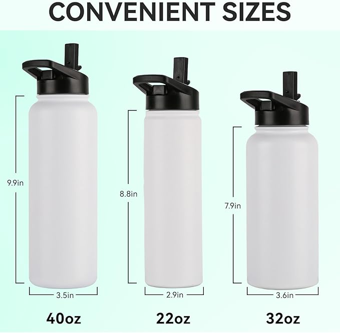 DOMICARE Insulated Water Bottle, 22 oz Vacuum Insulated Stainless Steel Reusable Sports Bottle with Straw Lid & Spout Lid for Travel, Camping, Bike, Leakproof, White, 8 Pack