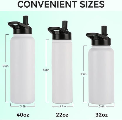 DOMICARE Insulated Water Bottle, 22 oz Vacuum Insulated Stainless Steel Reusable Sports Bottle with Straw Lid & Spout Lid for Travel, Camping, Bike, Leakproof, White, 8 Pack