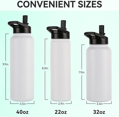 DOMICARE Insulated Water Bottle, 22 oz Vacuum Insulated Stainless Steel Reusable Sports Bottle with Straw Lid & Spout Lid for Travel, Camping, Bike, Leakproof, White, 1 Pack