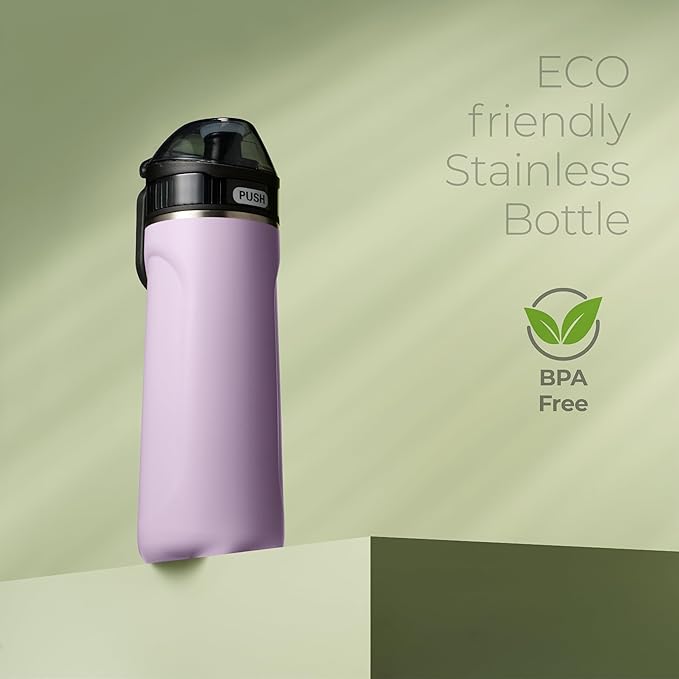 SipX™ Triple-Insulated Stainless Steel Water Bottle - 18oz. With Straw Lid, BPA-Free Reusable Insulated Water Bottle Keeps Cold For 12 Hours, Metal Water Bottle Made Of Sustainable Material For Hiking