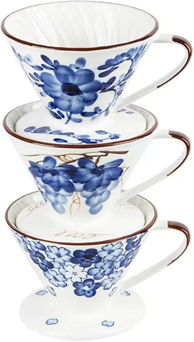 Ceramic Pour Over Coffee Dripper, Hand painted Coffee Drip Filter, Ceramic Slow Brewing Accessories for Home, Cafe, Restaurants (V01,1-2Cups) (Style C)