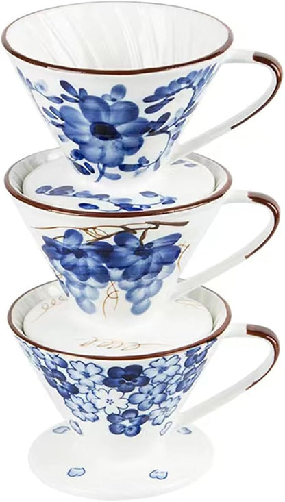 Ceramic Pour Over Coffee Dripper, Hand painted Coffee Drip Filter, Ceramic Slow Brewing Accessories for Home, Cafe, Restaurants (V01,1-2Cups) (Style C)