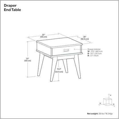 SIMPLIHOME Draper SOLID HARDWOOD 22 inch Wide Rectangle Mid Century Modern End Table in Teak Brown for the Living Room and Bedroom