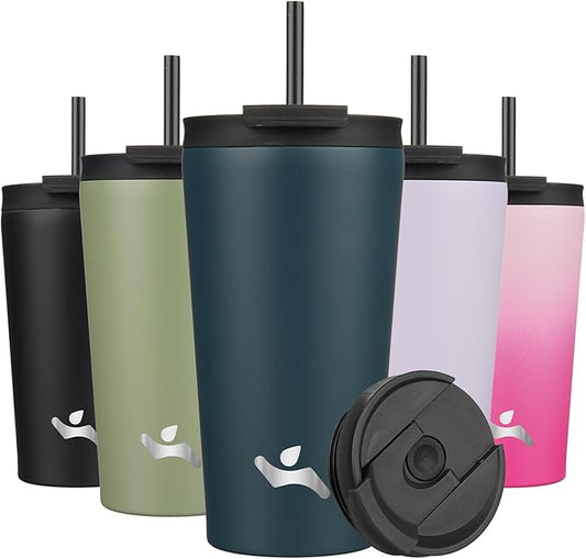 18 OZ Insulated Tumbler with Lid and 2 Straws Stainless Steel Water Bottle Vacuum Travel Mug Coffee Cup,Navy blue