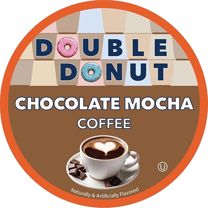Double Donut Coffee Chocolate Mocha Flavored Coffee Pods, Medium Roast for Chocolate Coffee Lovers, Compatible with Keurig K Cups Brewers, 20 Count