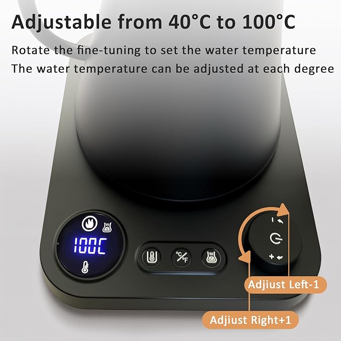 Smart Digital Electric Kettle with Variable Temperature Control, Stainless Steel Inner, 1200W Quick Heating Gooseneck Electric Kettles, Stylish Matte Finish for Coffee & Hot Beverages, 0.9L (Black)