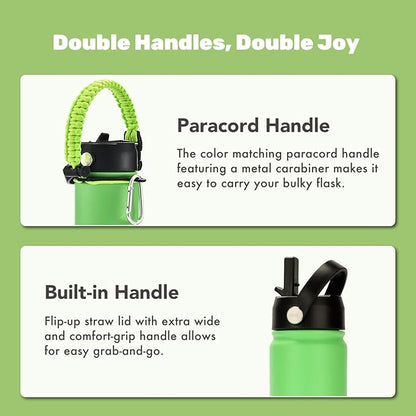 mininoo 24 oz Insulated Water Bottle with Straw, Stainless Steel Double Wall Vacuum with Straw Lid, Leak Proof, BPA Free, Keep Cold for 24H & Hot for 12H(Canopy Green)