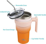 Load image into Gallery viewer, 30 oz Tumbler with Handle and 2 Straw 2 Lid, Insulated Water Bottle Stainless Steel Vacuum Cup Reusable Travel Mug,Coral