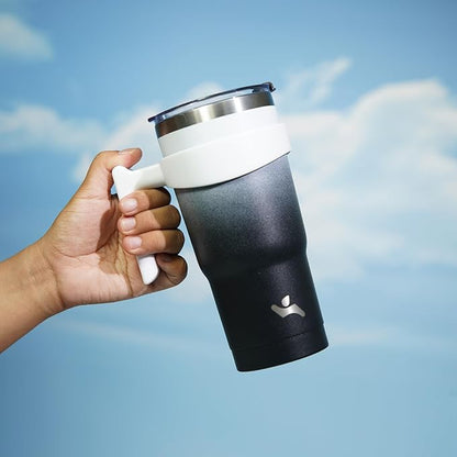 20 oz Tumbler with Handle and 2 Straw 2 Lid, Insulated Water Bottle Stainless Steel Vacuum Cup Reusable Travel Mug,Day Night