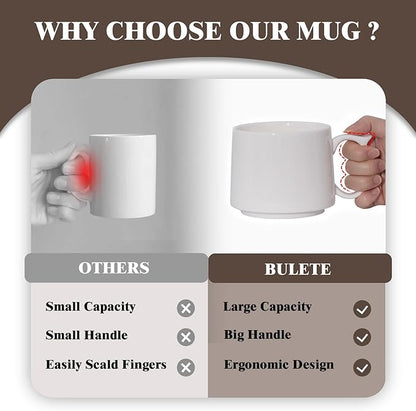 Large Coffee Mugs Set of 4, 19 oz Stackable Ceramic Coffee Mug, Coffee Cups with Large Handle for Latte, Cappuccino, Milk, Tea, Dishwasher & Microwave Safe, Ideal for Men, Women - Multicolor