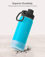 koodee Water Bottle for Kids-16 oz Stainless Steel Vacuum Insulated Sports Water Bottle for Black to School, Reuasble Metal Wide Mouth Water Flask for Girls Boys- BPA Free (Sky Blue)