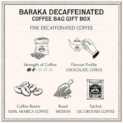 Bacha Coffee | Baraka Fine Flavoured, 100% Arabica Specialty Coffee Beans, Medium Roast, x12 Individually Wrapped Single Serve Filter Bags
