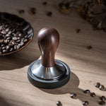 Load image into Gallery viewer, Coffee Tamper Espresso Press with Tamper Mat 304 Stainless Steel Flat Base Wooden Handle for Coffee Grounds Barista Espresso Machines Accessory (58MM)