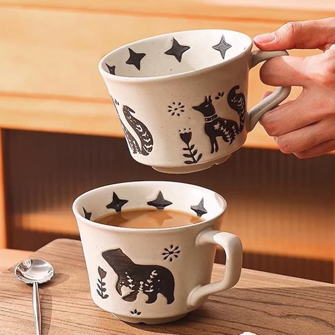 Ceramic Coffee Mug, 12 oz Mug Black Bear Set of 1, Novelty Cup with Handle, Stoneware Fun Cup for Coffee Milk Tea Mocha Latte Cappuccino Espresso Adorable Bear, Microwave Dishwasher Safe