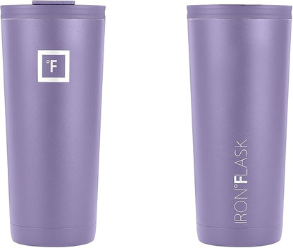 IRON °FLASK Classic Tumbler - Vacuum Insulated Stainless Steel Water Bottle, Double Walled, Drinking Cup, Insulated Travel Mug (Lavender, 24 oz Solid Lid)
