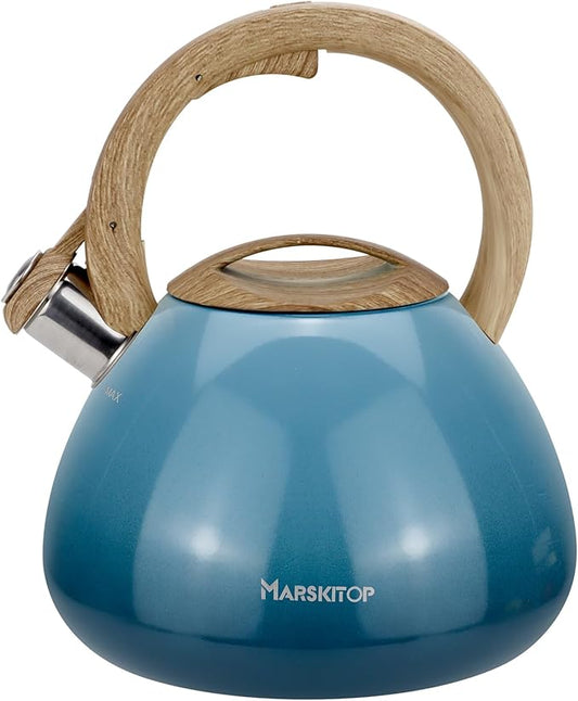 MARSKITOP Tea Kettle Stovetop Whistling Tea Pots for Stove Top Food Grade Stainless Steel Teapot for Induction Cooktop, 2.6 Quart, Blue