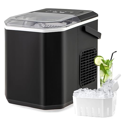 COSTWAY Countertop Ice Maker with Self-Cleaning, 9 Ice Cubes Ready in 6-13 Mins, 26.5Lbs/24H, 2 Sizes of Bullet Ice, Portable Ice Machine with Handle, Ice Scoop and Basket for Home Office (Black)