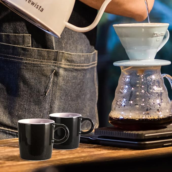 homEdge Mini Porcelain Espresso Cup, 4 Ounces / 120 ml Tiny Ceramic Coffee Mugs Demitasse for Espresso, Tea- Set of 6, Black