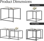 Load image into Gallery viewer, VILAWLENCE Coffee Table Set of 2, Modern Grey Glass Side Table, Metal Frame Square End Table, Center Tables, Nesting Coffee Table for Living Room, Bedroom and Small Spaces, 23.6in
