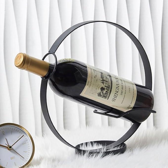 Metal Single Tabletop Wine Rack – Freestanding Countertop Decorative Wine Bottle Holder, Unique Wine Gifts and Accessories for Wine Lovers (2PCS Black)