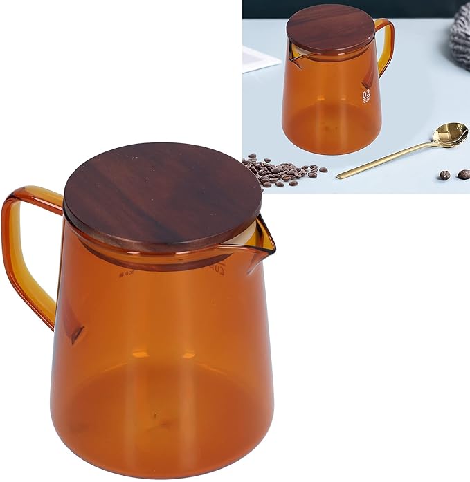 Glass Coffee Server, 500ml Coffee Pour over Carafe Pour over Coffee Pot Coffee Glass Pot with Wooden Lid for Home Office(Brown)
