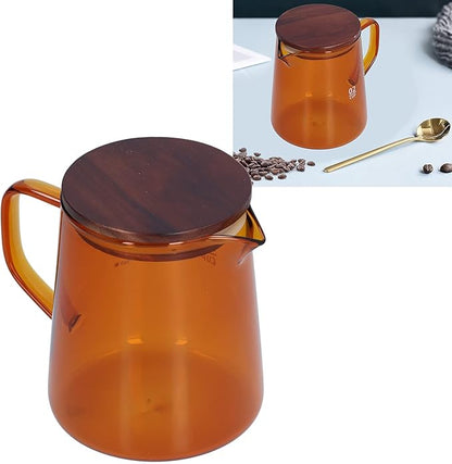 Glass Coffee Server, 500ml Coffee Pour over Carafe Pour over Coffee Pot Coffee Glass Pot with Wooden Lid for Home Office(Brown)