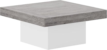 Tribesigns Coffee Table Square LED Center Table Engineered Wood Low Coffee Tables for Living Room (Grey+White)