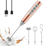 Load image into Gallery viewer, YUSWKO Rose Gold Handheld Milk Frother Wand for Coffee, Rechargeable Electric Whisk with 3 Heads 3 Speeds Drink Mixer Coffee Frother For Latte, Cappuccino, Hot Chocolate, Egg