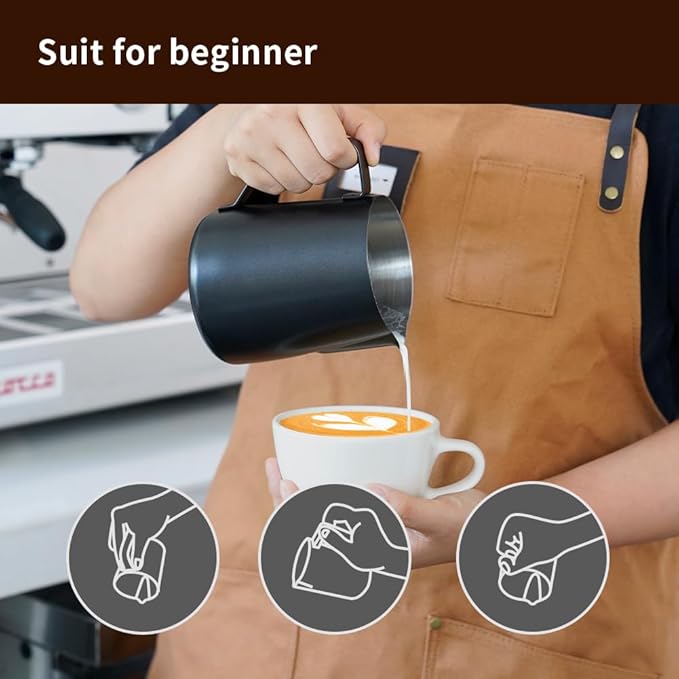 watchget Stainless Steel Milk Frothing Pitcher 20oz/600ml - Espresso Steaming Pitcher for Cappuccino, Latte Art, Coffee Machine Accessories Milk Jug Coffee Frother Cup, Black