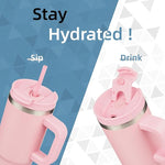 Load image into Gallery viewer, 40 oz Tumbler with Handle and 2 Straws,2 in 1 Lid Insulated Water Bottle Stainless Steel Travel Coffee Mug,Pink