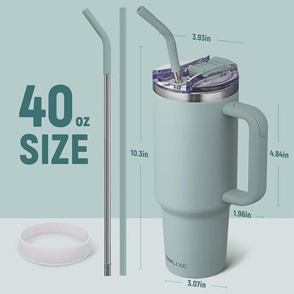 40 oz Tumbler with Handle and Straw Lid,Insulated Reusable Stainless Steel Water Bottle Travel Mug，Cupholder Friendly Double Wall Vacuum Sealed Cup (Shale)