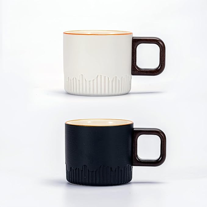Espresso Cups Set of 2, 2 oz Ceramic Espresso Cups, Demitasse Cups for Tea or Coffee (Black&White)