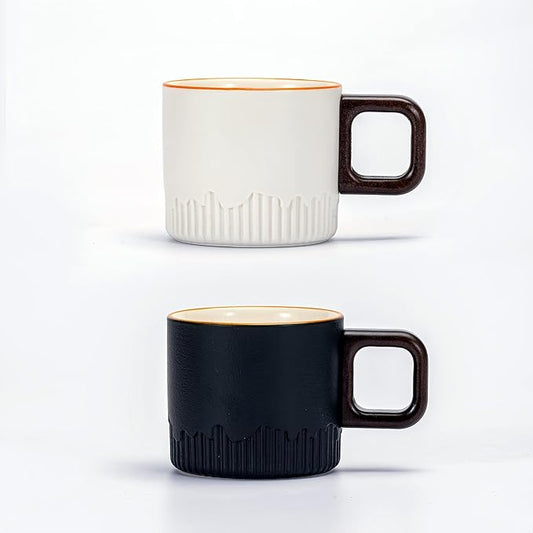 Espresso Cups Set of 2, 2 oz Ceramic Espresso Cups, Demitasse Cups for Tea or Coffee (Black&White)