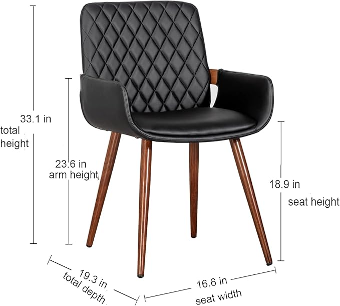 LUNLING Mid Century Modern Faux Leather Dining Chairs Set of 4,Black,Upholstered Seat,Metal Legs,Adjustable Foot for Kitchen Dining Room Desk Chairs