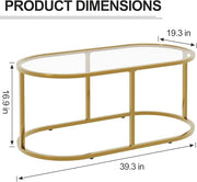 Coffee Table Gold Glass Coffee Tables for Living Room, Oval Table Center Table with Sturdy Metal Frame,Modern Tempered Glass Accent Tables for Bedroom Home Office