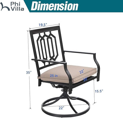 PHI VILLA Outdoor Metal Swivel Chairs Set of 6 Patio Dining Rocker Chair with Cushion Furniture Set for Garden Backyard Bistro, Black
