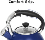 Load image into Gallery viewer, Rorence Stainless Steel Tea Kettle: 2.6 Quart Whistling Kettle with Capsule Bottom &amp; Heat-resistant Glass Lid – Navy Blue