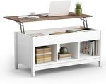 Load image into Gallery viewer, DORTALA Lift Top Coffee Table, Wood Cocktail Table w/Hidden Compartment &amp; Lower Storage Shelves, Wood Laptop Table, Lift Tabletop Home Furniture for Living Room, Guest Room, Office, White
