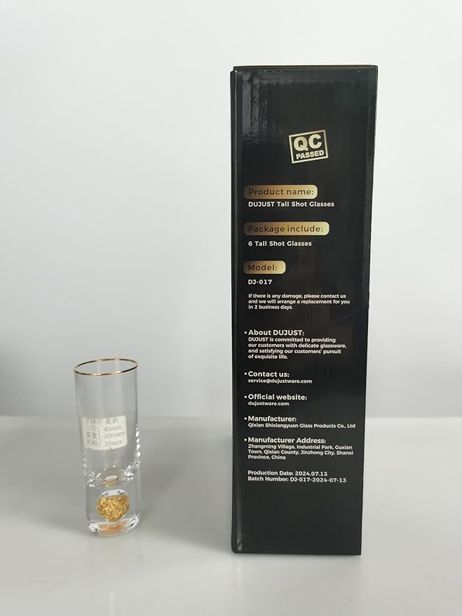 DUJUST Cool Shot Glasses (2oz), Shot Glass Set Decorated with 24K Gold Leaf Flakes, ONE OF A KIND, Cool & Cute Shot Cups, BPA-Free & Lead-Free, Perfect for Décor & Collection, Gift Choices - 6 pcs