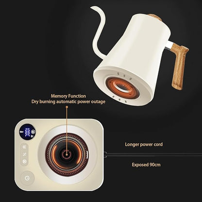 Smart Digital Electric Kettle with Variable Temperature Control, Stainless Steel Inner, 1200W Quick Heating Gooseneck Electric Kettles, Stylish Matte Finish for Coffee & Hot Beverages, 0.9L (Beige)